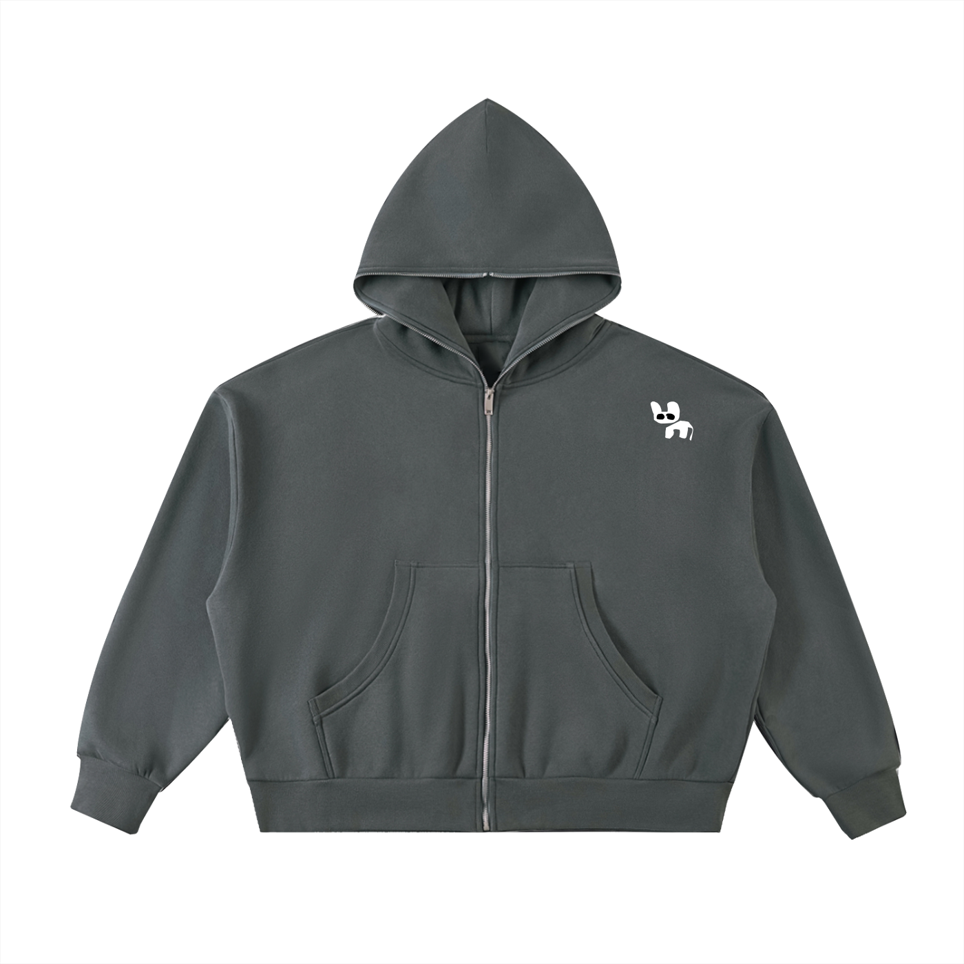 Fleeced Full-Zip Boxy Hoodie