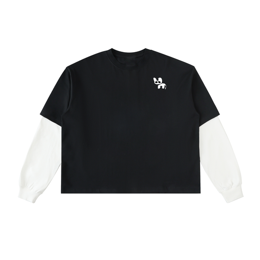 Layered Contrast Sleeve Cotton T-Shirt