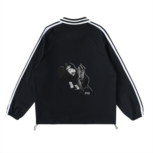 Contrast Striped Lapel Collar Sweatshirt