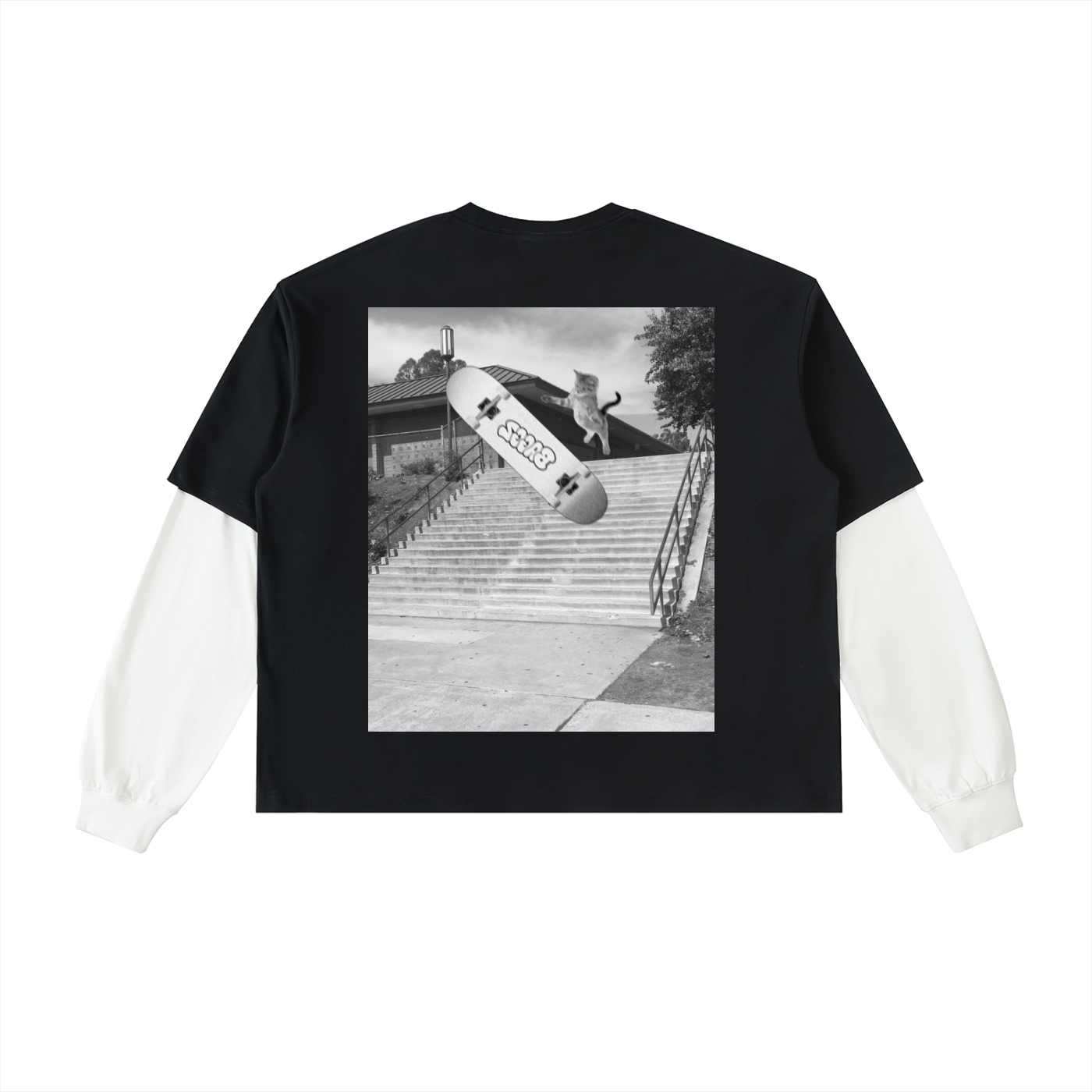 Layered Contrast Sleeve Cotton T-Shirt