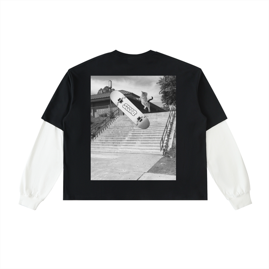 Layered Contrast Sleeve Cotton T-Shirt